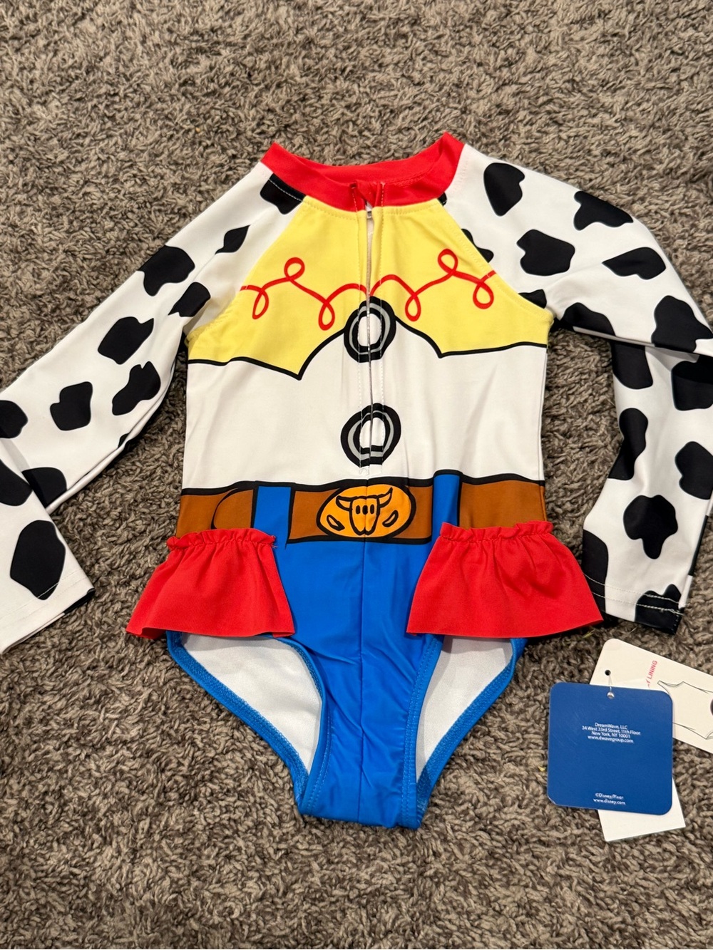 🐻Girls' Toy Story Jessie Cow Print Sheriff Long-Sleeve Swimsuit